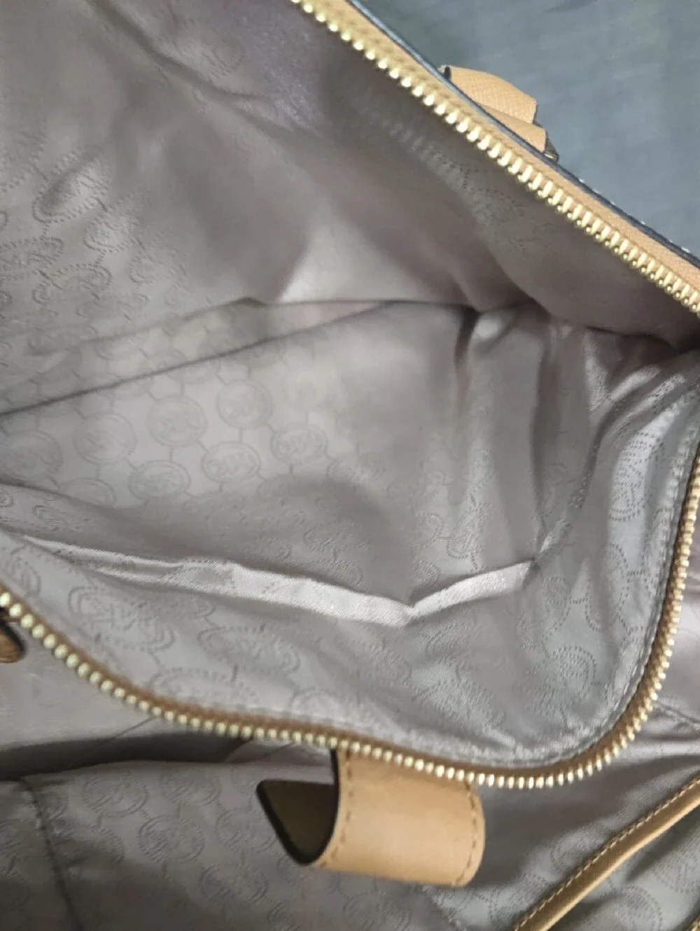 SALE! Michael Kors Beige and Black Leather Satchel with Gold MK Charm